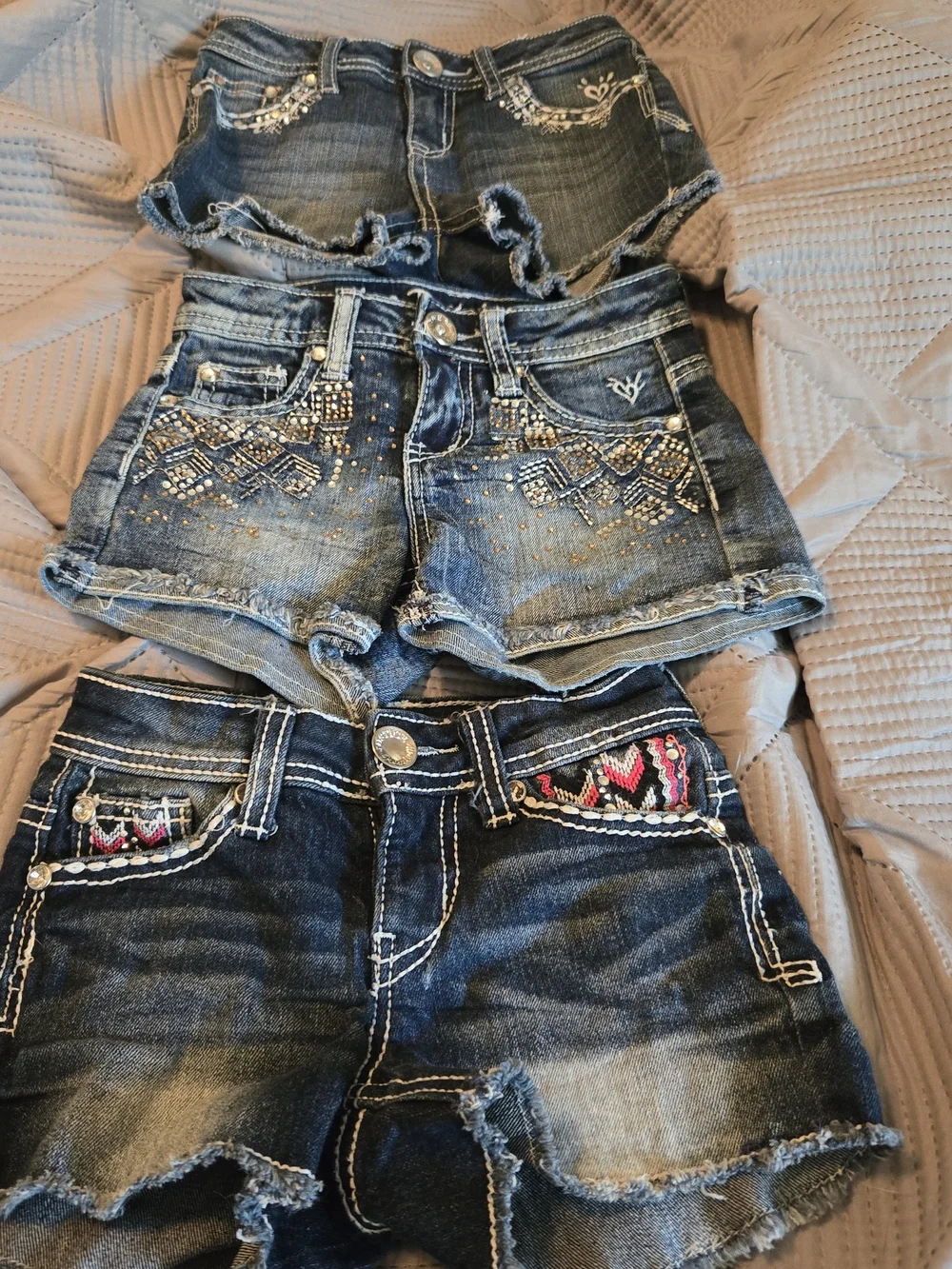 Justice Girls Denim Shorts Trio - Blue with Pink Embroidery